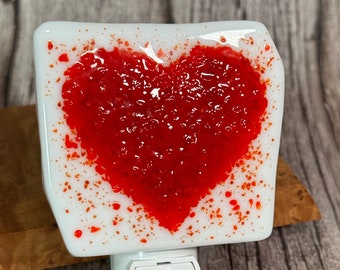Speckled Red Heart Fused Glass Night Light