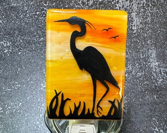 Heron Fused Glass Night Light