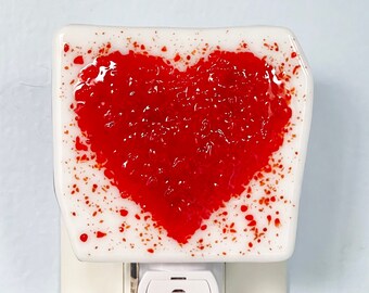 Speckled Red Heart Fused Glass Night Light