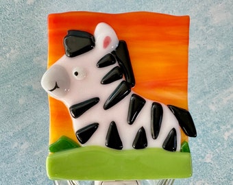 Zebra Fused Glass Night Light