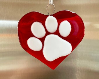 Ornament Dog Paw on Red Heart