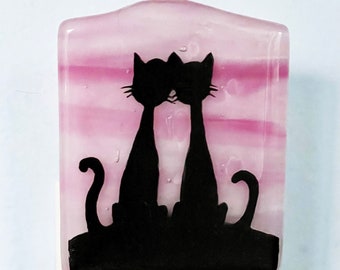 Cats Together Fused Glass Night Light