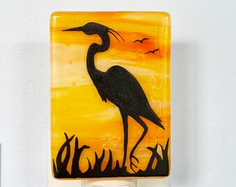 Heron Fused Glass Night Light