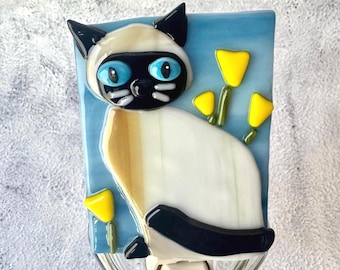Siamese Cat Fused Glass Night Light