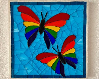 Rainbow Butterflies Glass Mosaic