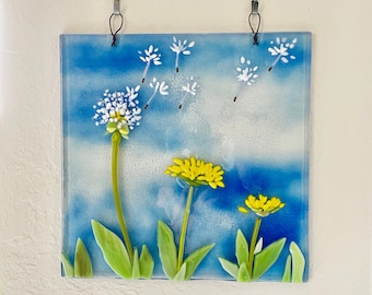 Dandelions Fused Glass Wall Hanging