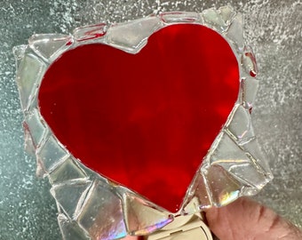 Red Heart Fused Glass Night Light!