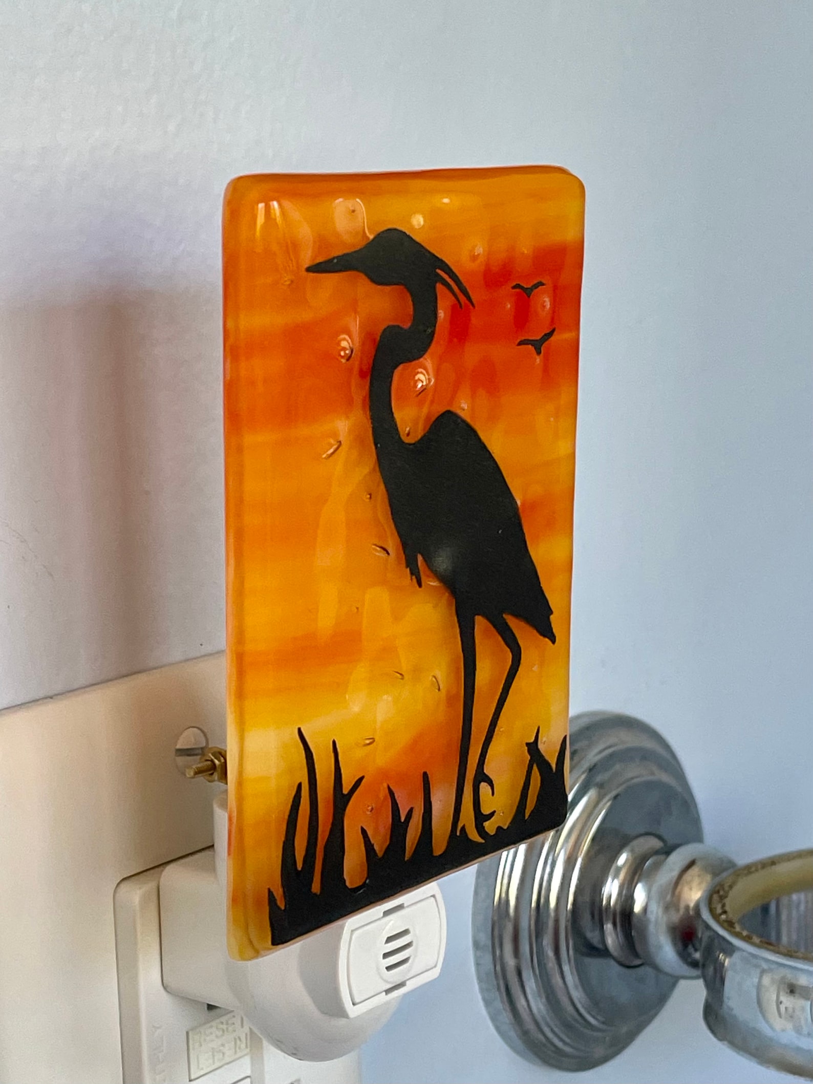 Heron Fused Glass Night Light Etsy