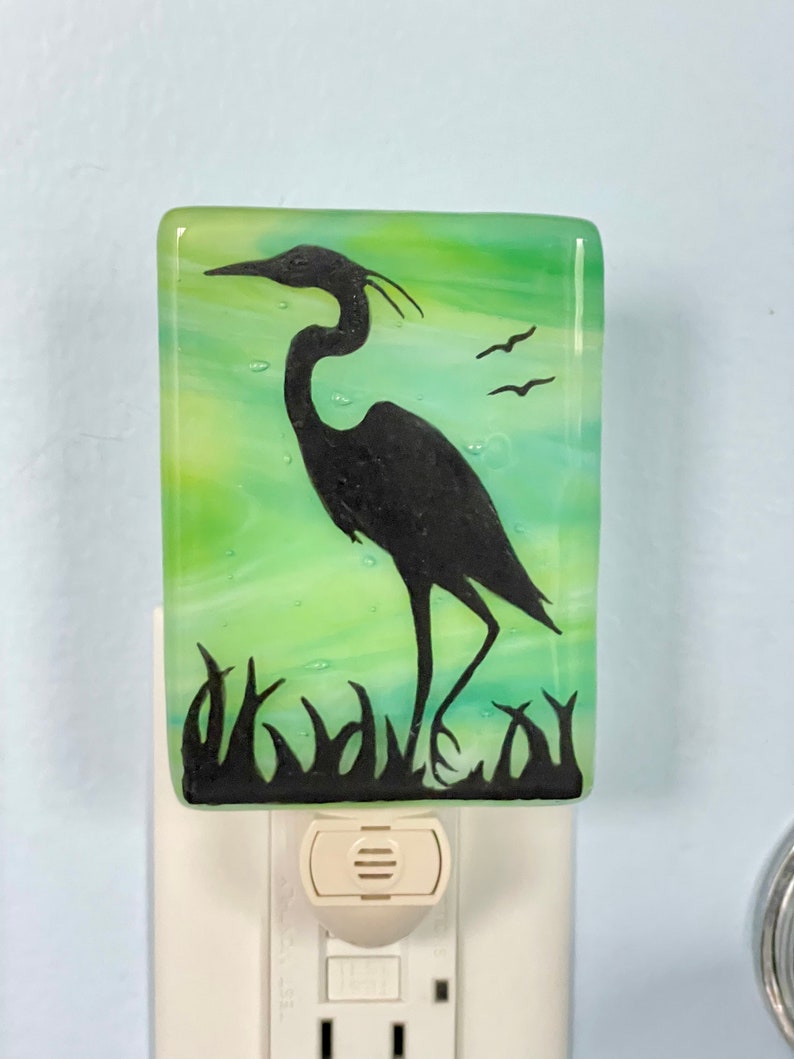 Egret Fused Glass Night Light image 1