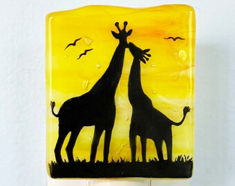 Couple of Giraffes Fused Glass Night Light