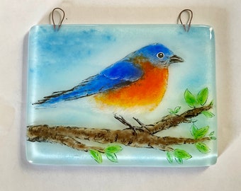 Eastern Bluebird Fused Glass Wall Hanging