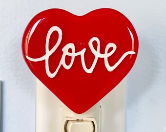 Heart and Love Fused Glass Night Light!