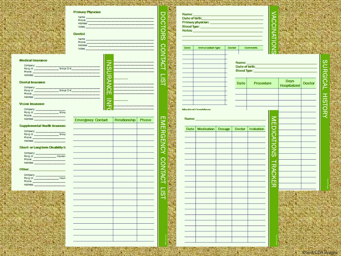 Medical Records Organizer Health Planner Kit Printable | Etsy