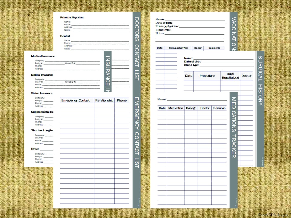 Medical Records Organizer Health Planner Kit Printable Etsy