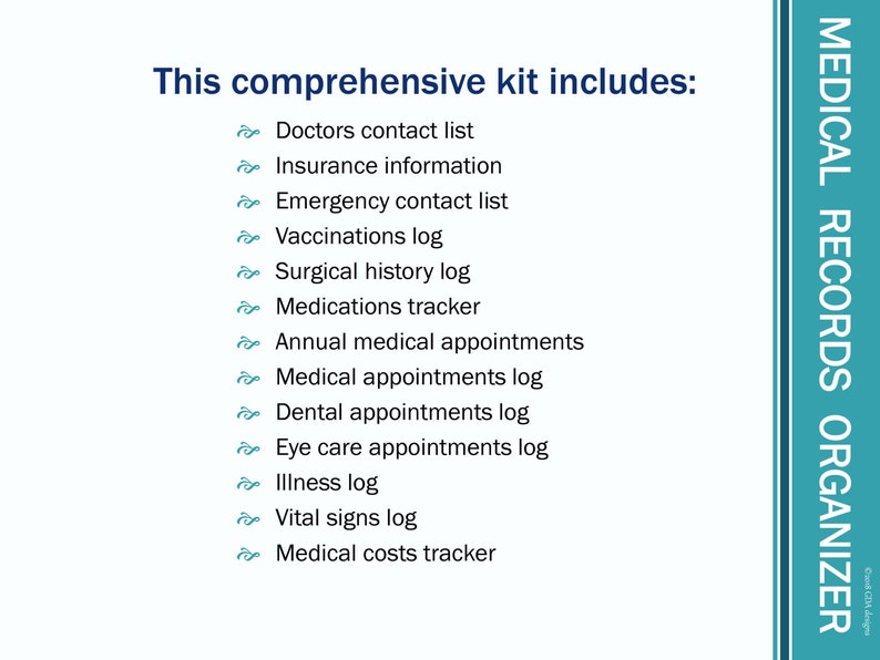 Medical Records Organizer Health Planner Kit Printable | Etsy
