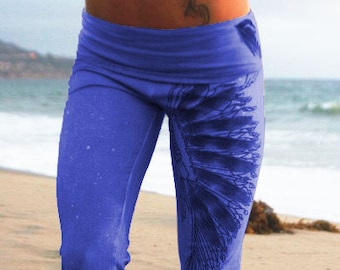 Blue Hazey Breeze Feather Yoga Pants