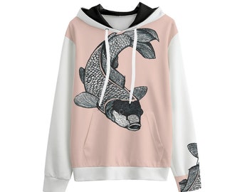 Koi Watercolor Sketch Rose Creme Unisex Cotton Pullover Hoodie