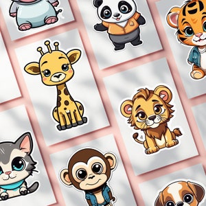 Imágenes Prediseñadas de animales lindos, Kawaii, PNG, formato SVG, paquete de pegatinas, animales de la selva, uso comercial, tarjetas de enseñanza, descarga instantánea, Goodnotes