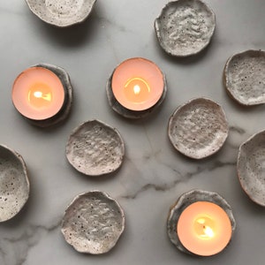 Stoneware Clay Asymmetrical Handmade Tea Light Holder Set.