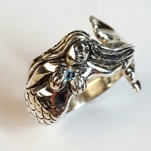 Mermaid Ring, Mermaid Sterling Silver Ring, Hand Made Mermaid Ring