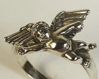Flying Cherub Ring, Angel, Hand Made, Original Creation, Sterling Angel