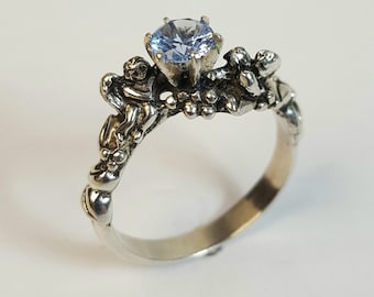 Double Cherub with Aquamarine, Angel, Hand Made, Sculpted, Original Creation, Cherub