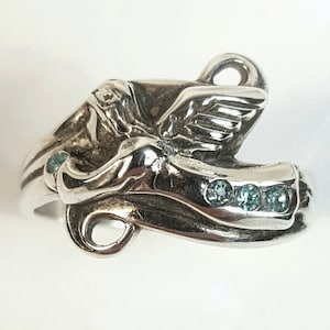 Hand Sculpted Sterling Silver Angel Ring, Aquamarine Accent Stones bild 1
