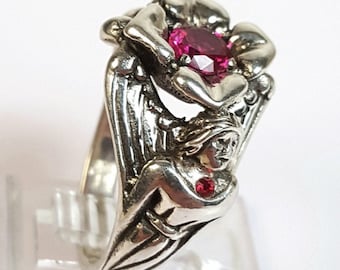 Dubbel ängelring i sterlingsilver med rubiner