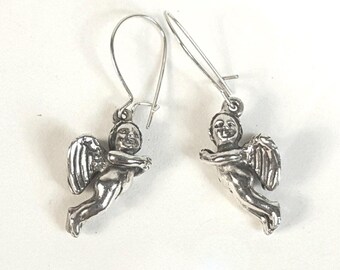 Cherub Earrings, Sterling Silver, Hand Sculpted Cherub Jewelry