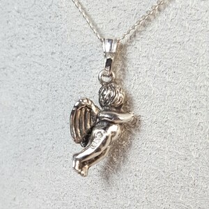 Collar de querubín, plata de ley, colgante de ángel esculpido a mano, detalle de aguamarina imagen 4