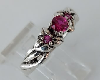 Ruby Ring, Sterling Silver Floral Design by Russ Siembab