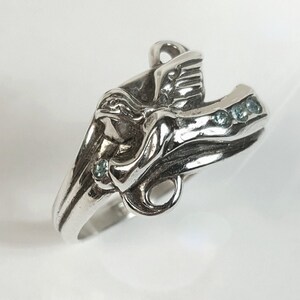 Hand Sculpted Sterling Silver Angel Ring, Aquamarine Accent Stones bild 3