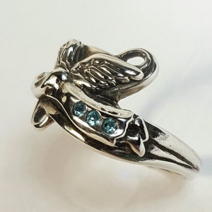 Hand Sculpted Sterling Silver Angel Ring, Aquamarine Accent Stones bild 4