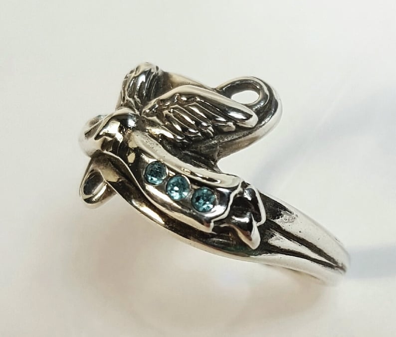 Hand Sculpted Sterling Silver Angel Ring, Aquamarine Accent Stones bild 4