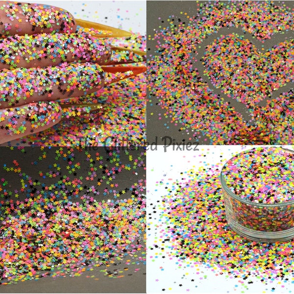 GLAM ROCK remix - Fun neon star glitter mix-  Loose Glitter for Nail art Hair Face Fun Body Tumblers Craft & Resin supply Freshie Glitter