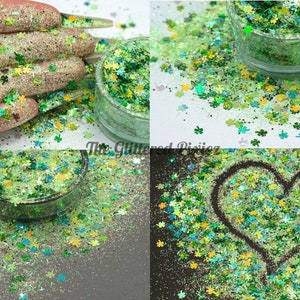 LUCKY CLOVER - Mélange de paillettes pour la Saint-Patrick, paillettes en vrac pour nail art, visage, amusement, gobelets, fournitures pour travaux manuels, fourniture de résine, paillettes fraîches