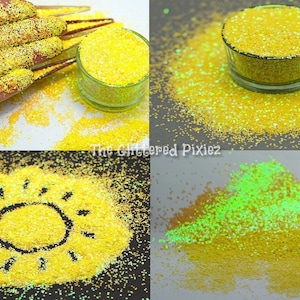 Glitter sciolto iridescente giallo limone e lime, 0,8 mm, per nail art, capelli, viso e corpo, tumbler, forniture per artigianato, forniture per resina, glitter Freshie.