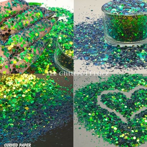 HIATUS chunky glitter mix Green with gold shifts Fun Loose for Nail art Hair Face Body Tumblers Craft supply Resin supply Freshie Glitter