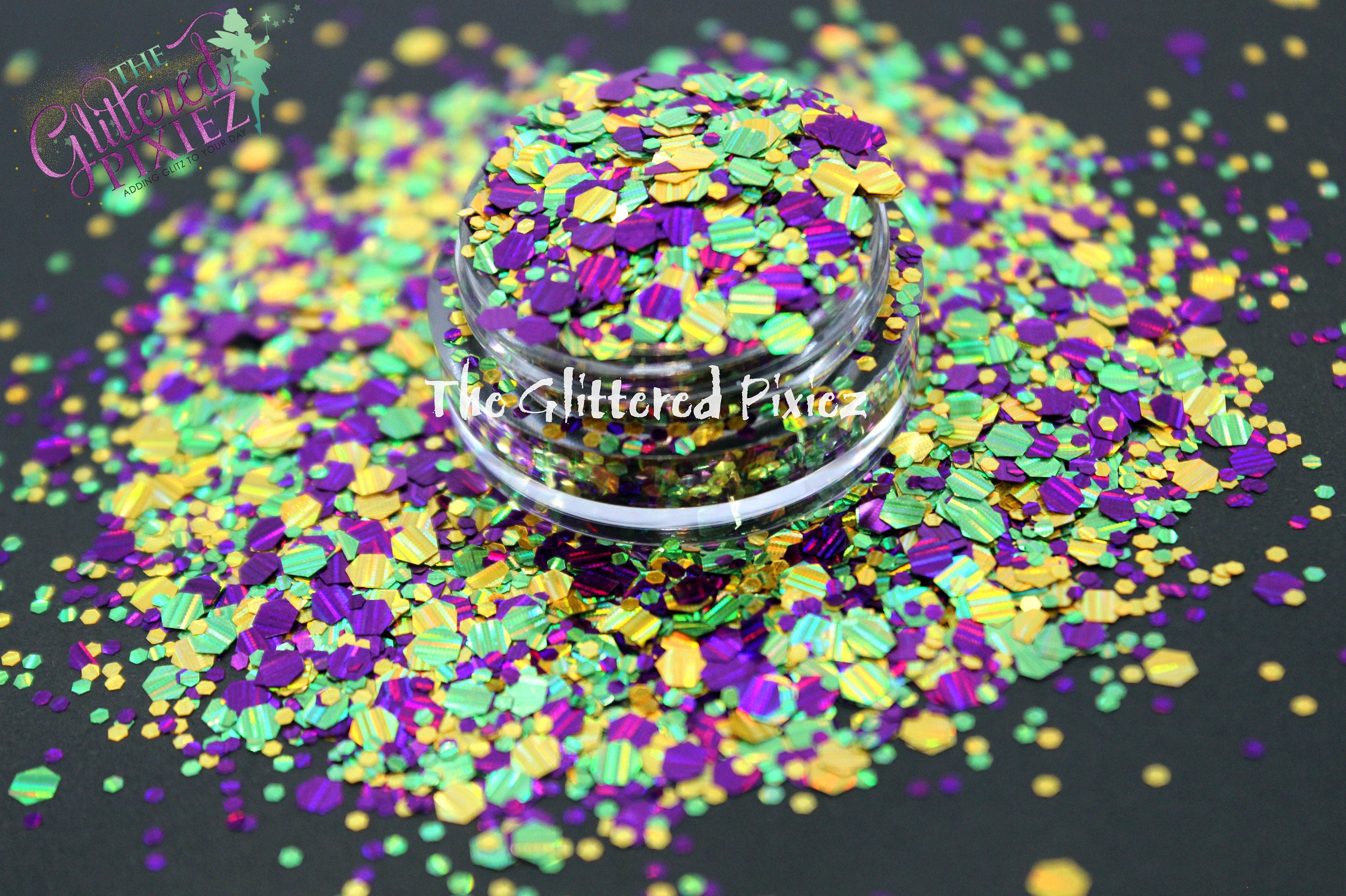 Happy Hour loose glitter is a lil jar full of fun ✨🥳 this is the most  Mardi Gras glitter mix we currently offer, but let us know what…