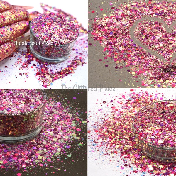 MOIRA - Super Cute Dark Pink glitter mix Loose Glitter for Nail art Hair Face Fun Body Tumblers Craft supply Resin supply Freshie Glitter