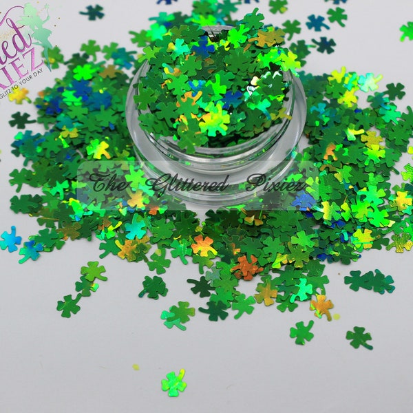 Shimmering shamrock shape Green holo glitter Fun Loose Glitter for Nail art Hair Face Body Tumbler Craft supply Resin supply Freshie Glitter