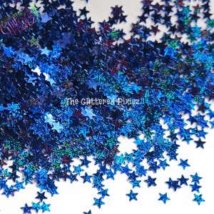 BLUE HOLO fx STAR shape Glitter Super Cute Fun Loose Glitter for Nail art Hair Face Body Tumblers Craft supply Resin supply Freshie Glitter