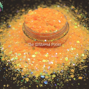 Mix di glitter arancioni SUNNI DEE Brillante, vivace, divertente, glitter sciolto per nail art, capelli, viso e corpo, bicchieri, materiale per artigianato, resina, glitter Freshie
