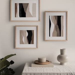 Wall Prints Set of 3, Abstract Art, Black and Cream, Minimalist Line Drawing, Printable Set of 3, Set of 3 Printable Wall Art, Soft tones