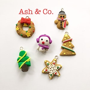 Handmade polymer clay christmas charms. X 1, wreath, trees, cookie style, bistcuit style.