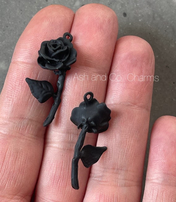 Matt Black Metal Alloy Rose Charms, Perfect for Earring, Bracelet or  Necklace. X 2 