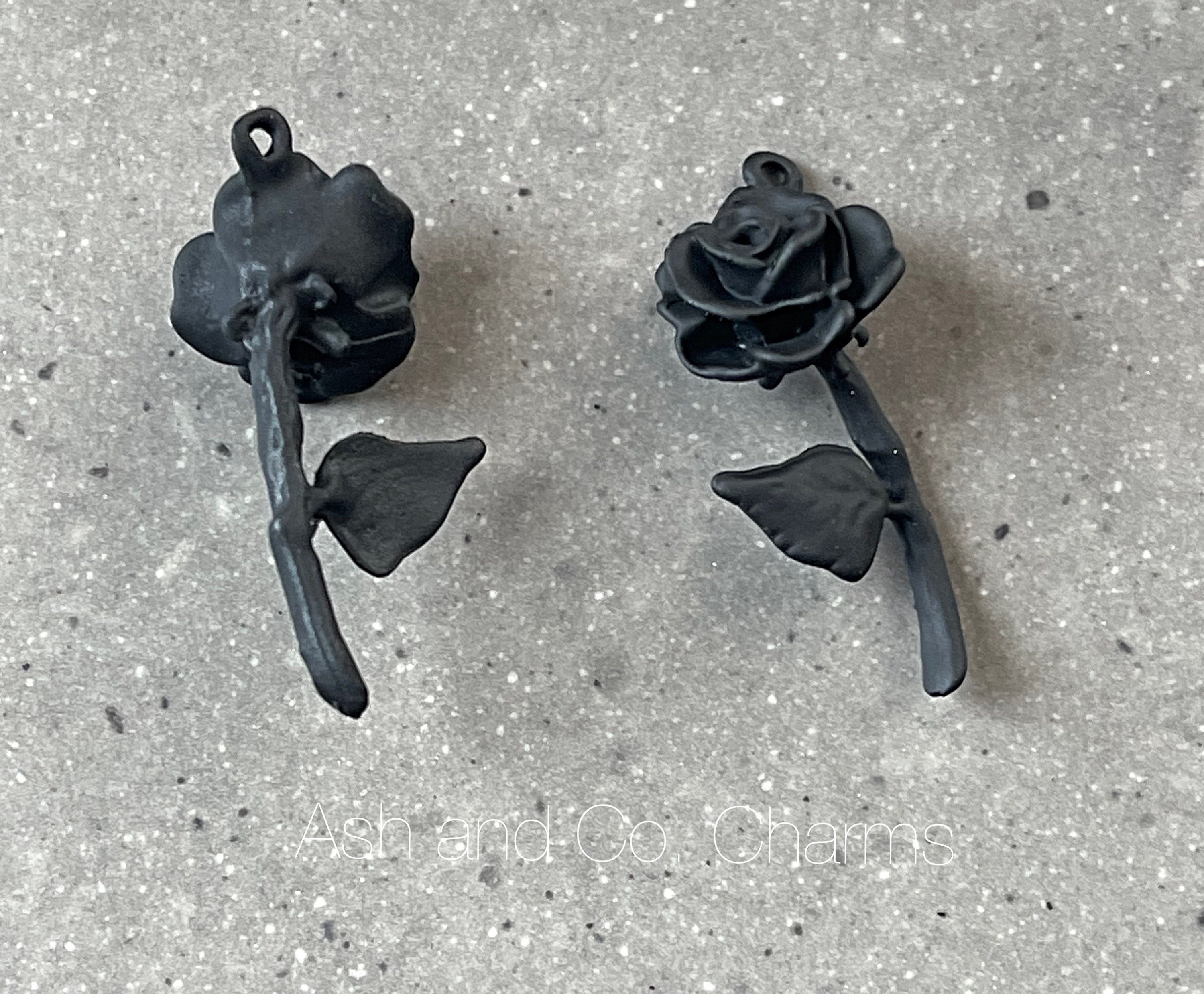 Matt Black Metal Alloy Rose Charms, Perfect for Earring, Bracelet or  Necklace. X 2 