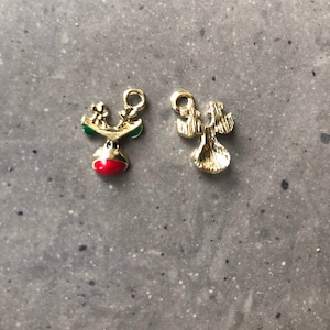 Reindeer charm, unusual, rudolf the red nosed reindeer, enamelled, red and green, christmas. Gold plated UK