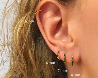 Boucles d'oreilles arc-en-ciel • Créoles délicates minimales • Mariage de demoiselle d'honneur • Boucles d'oreilles arc-en-ciel pavé CZ, cadeau pour elle