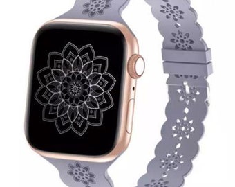 Mandala Lace Silicone Apple watch band laser cut women’s apple watch band, apple watch band 38mm 40mm 41mm 42mm 44mm 45mm, series 1-7 SE